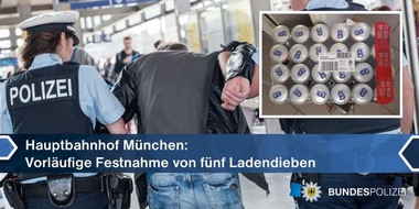 Bundespolizeidirektion München: Bundespolizeidirektion München: Energydrink verleiht (verpackt) keine Flügel: Ladenmitarbeiter überführen innerhalb weniger Stunden im Hauptbahnhof fünf Diebe