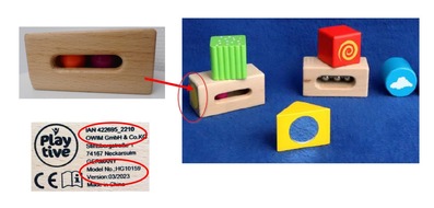 LIDL Schweiz: La ditta OWIM GmbH & Co. KG avverte di non più utilizzare l'articolo "Blocchi da costruzione sensoriali" (numero modello HG10159) del marchio "Playtive" con il codice IAN 422695_2210