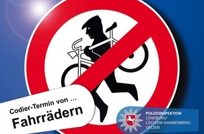 Polizeiinspektion Lüneburg/Lüchow-Dannenberg/Uelzen: POL-LG: ++ ... "Endspurt!" ++ Codieren in Suderburg und Uelzen ++ Polizei bietet weitere Codier-Termine an! - Fahrräder vor Diebstahl schützen ++ Codier-Aktionen der Polizei ++ Termine am: ...