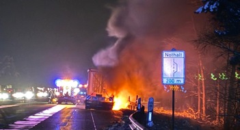 Polizeiinspektion Heidekreis: POL-HK: Bispingen/Soltau: Brennende Lkw-Anh&auml;nger sorgen f&uuml;r Vollsperrungen auf der A 7