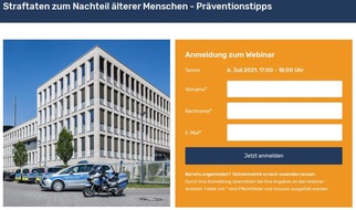 Polizeipräsidium Mittelhessen - Pressestelle Gießen: POL-GI: Kriminalpolizeiliche Berater bieten virtuelles Seminar an! Straftaten zum Nachteil älterer Menschen - Präventionstipps