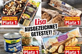 NORMA: Frauenzeitschrift LISA bewertet NORMA-Produkte im Lebensmittel-Test durchweg mit Spitzennoten / Studentenfutter, Cookies, Erdnüsse und Knoblauchbaguettes wurden unter die Lupe genommen