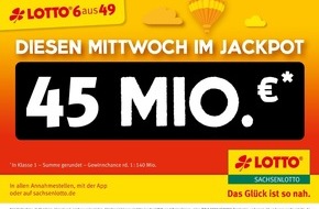 Sächsische Lotto-GmbH: Lottojackpot: Mehr geht nicht: 45 Millionen Euro zur Mittwochziehung