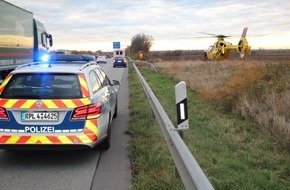 Polizeidirektion Neustadt/Weinstraße: POL-PDNW: Polizeiautobahnstation Ruchheim - BAB 61, Gem. Großniedesheim - Austreten neben der Autobahn endet mit schwer Verletztem