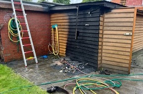 Kreisfeuerwehr Oldenburg: FW-OLL: Brennende Mülltonne setzt Schuppen in Brand - Schneller Einsatz der Feuerwehr verhindert Schlimmeres
