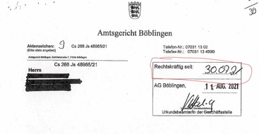 VON RUEDEN: Rechtskräftiger Strafbefehl des AG Böblingen gegen Daimler Mitarbeiter zeigt: Betrugsvorsatz Mitarbeiter des Automobilherstellers mit Sitz in Stuttgart wurden wegen Abgasmanipulation verurteilt.