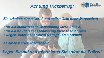Kreispolizeibehörde Rhein-Kreis Neuss: POL-NE: Falscher Arzt versucht Senioren um hohe Geldsumme zu bringen