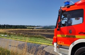 Feuerwehr Mülheim an der Ruhr: FW-MH: Feldbrand in Mülheim-Heißen - Landwirte unterstützen Feuerwehr