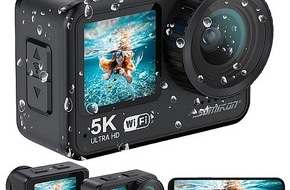 PEARL GmbH: âJedes Abenteuer aufzeichnen - auch unter Wasser: Somikon Mini-Actioncam DV-955.WiFi mit 5K-Auflösung, wasserdicht bis 21 m, 2 Displays, EIS