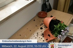 Polizeipräsidium Trier: POL-PPTR: Sicherheitsberatung zum Thema "Einbruchschutz" morgen in Kenn