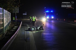 Feuerwehr Iserlohn: FW-MK: Verkehrsunfall auf dem BAB-Zubringer fordert einen Verletzten