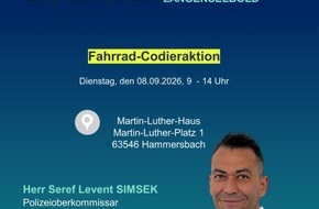 Polizeipr&auml;sidium S&uuml;dosthessen: POL-OF: Fahrradcodieraktion: Jetzt noch Termin sichern; Reifen zerstochen und Symbol in Lack geritzt: Zeugen gesucht; und mehr