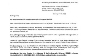 Landeskriminalamt Rheinland-Pfalz: LKA-RP: Polizei und Verbraucherzentrale warnen: Betrügerische Forderungsschreiben einer nicht existierenden Coburger Inkassofirma in Umlauf