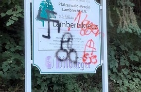 Polizeidirektion Neustadt/Weinstraße: POL-PDNW: Hakenkreuzschmiererei auf Werbetafel in Lambrecht