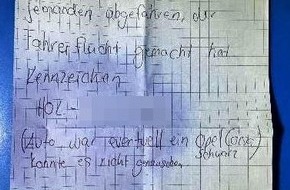 Polizeiinspektion Hameln-Pyrmont/Holzminden: POL-HM: Polizei sucht Zeugen nach Unfallflucht - Wer schrieb den Zettel?