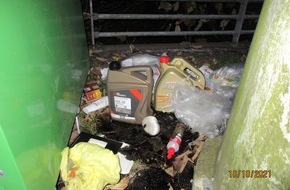 Polizeiinspektion Hameln-Pyrmont/Holzminden: POL-HOL: Illegale Müll- und Altölentsorgung an Altglascontainern an der Bleiche in Holzminden.