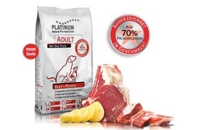 PLATINUM GmbH & Co. KG: Fleischig-lecker: Adult Beef+Potato - die neue Sorte PLATINUM-Trockennahrung