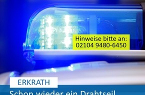 Polizei Mettmann: POL-ME: Schon wieder ein Drahtseil über einem Geh- und Radweg aufgefunden - Erkrath - 2412075