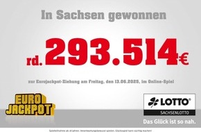 Sächsische Lotto-GmbH: Zwei Eurojackpot-Gewinne in Sachsen: 59.411 Euro in Leipzig, 293.386 Euro online