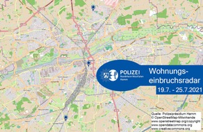Polizeipräsidium Hamm: POL-HAM: Wohnungseinbruchsradar Hamm für die Woche 19.07.2021 bis 25.07.2021