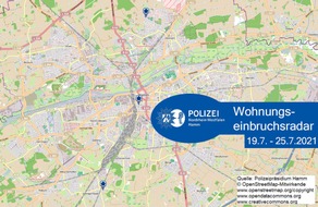 Polizeipräsidium Hamm: POL-HAM: Wohnungseinbruchsradar Hamm für die Woche 19.07.2021 bis 25.07.2021