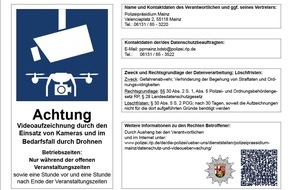 Polizeipräsidium Mainz: POL-PPMZ: Polizeipräsidium Mainz - Rheinland-Pfalz-Tag, Einsatz von Videotechnik