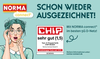 NORMA: NORMA Connect überzeugt mit der Note "sehr gut (1,5)" im Prepaid-Tarif "Smart S" / Ausgezeichnete Netzqualität, Kosten und Service