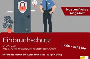 Kreispolizeibehörde Kleve: POL-KLE: Goch - Kostenloser Vortrag: AWO und Kreispolizeibehörde Kleve mit Angebot zum Thema "Einbruchschutz"