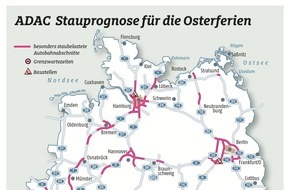 ADAC: "Staustufe Rot" auf den Autobahnen / ADAC-Stauprognose für das Osterwochenende 13. bis 17. April / Ferien und fast 400 Baustellen bremsen den Verkehr