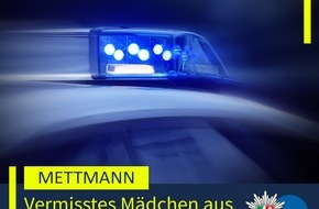 Polizei Mettmann: POL-ME: Vermisstes Mädchen aus Mettmann wohlbehalten angetroffen - 2507031
