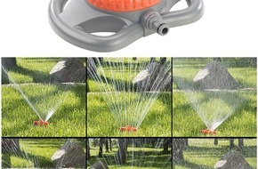 PEARL GmbH: Royal Gardineer Kreis-Rasensprinkler, 8 Sprüh-Funktionen, für gängige Gartenschläuche: Gleichmäßige Bewässerung von Rasenflächen, Beeten und mehr