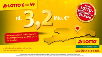 Sächsische Lotto-GmbH: Vierter SACHSENLOTTO-Millionär: 3.245.866,90 Euro für den „Sechser im LOTTO“