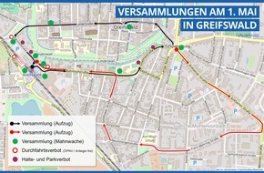 Polizeiinspektion Anklam: POL-ANK: Gemeinsame Pressemitteilung des Landkreises Vorpommern-Greifswald und der Polizeiinspektion Anklam anlässlich mehrerer Versammlungen am 1. Mai 2021 in Greifswald