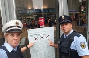Bundespolizeidirektion Sankt Augustin: BPOL NRW: Die Kölner Bundespolizei informiert über bevorstehende "Waffenverbotszone" im Kölner Hauptbahnhof an den kommenden Wochenenden