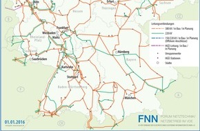 VDE Verb. der Elektrotechnik Elektronik Informationstechnik: Aktuelle Karte des Höchstspannungsnetzes veröffentlicht / VDE|FNN: Große Fortschritte beim Ausbau der Offshore-Netzanschlüsse