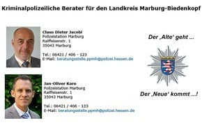 Polizeipräsidium Mittelhessen - Pressestelle Marburg-Biedenkopf: POL-MR: Einer geht - einer kommt! Wechsel bei den Kriminalpolizeilichen Beratern! Jan-Oliver Karo tritt in die Fußstapfen von Claus Dieter Jacobi