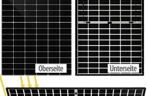 PEARL GmbH: DAH Solar Monokristallines, bifaziales Glas-Glas-Solarmodul, 425 Watt, IP68: Dank photoaktiver Rückseite bis zu 25 % mehr Leistung