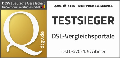 CHECK24 GmbH: CHECK24 ist Testsieger der DtGV-Studie DSL-Vergleichsportale 2021