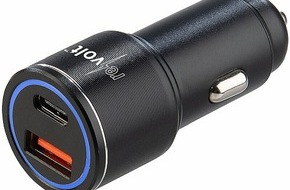 PEARL GmbH: Ideal zum Schnellladen von Smartphone, Tablet-PC & Co.: revolt 63-Watt-Kfz-USB-Netzteil aus Aluminium, PD 3.0 mit 45 Watt, 12/24 Volt, 3 Ampere