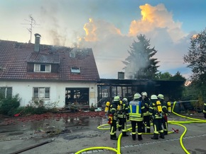 KFV Bodenseekreis: Großbrand in Obereisenbach zerstört Werkstatt und Wohnhaus