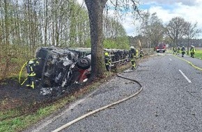 Polizeiinspektion Gifhorn: POL-GF: Lkw verunfallt auf Bundesstraße und gerät in Brand