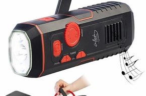 PEARL GmbH: infactory Dynamo-FM-Radio und Taschenlampe DOR-320 mit 120-dB-Sirene, USB-Ladefunktion: Der 4in1-Allekönner für Outdoor-Aktivitäten