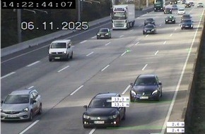 Polizeipräsidium Südhessen: POL-DA: Darmstadt: Polizei kontrolliert Abstand auf der Autobahn/12,5 Meter zum Vordermann bei 133 km/h