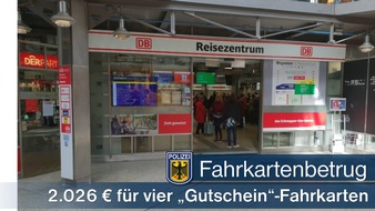 Bundespolizeidirektion München: Bundespolizeidirektion München: Versuch des Fahrkartenbetrugs - 26-Jähriger versuchte "Gutschein"-Fahrscheine im Wert von 2.026 Euro zurückzugeben