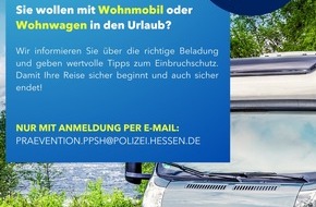 Polizeipräsidium Südhessen: POL-DA: Südhessen: Mit Wohnmobil oder Wohnwagen in den Urlaub/Gratis - Urlaubscheck der Polizei - Anmeldung erforderlich