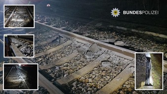 Bundespolizeidirektion M&uuml;nchen: Bundespolizeidirektion M&uuml;nchen: Gef&auml;hrlicher Eingriff in den Bahnverkehr / S-Bahn &uuml;berf&auml;hrt Betonplatten