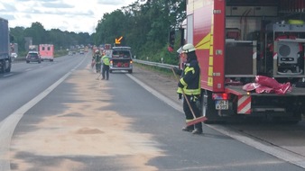 Freiwillige Feuerwehr Werne: FW-WRN: TH_1_B: Hydraulikschlauch platzt auf Autobahn 1