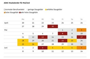 ADAC: ADAC Stauprognose: 13. bis 17. Mai / Langes Wochenende um Christi Himmelfahrt sorgt f&uuml;r hohe Staugefahr ab Mittwoch