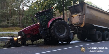 Polizeiinspektion Ludwigslust: POL-LWL: Traktor kam von Fahrbahn ab