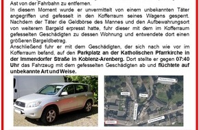 Polizeipräsidium Koblenz: POL-PPKO: Räuberischer Angriff auf Autofahrer in Koblenz Arenberg vom 07.06.2022 - Polizei bittet nochmals um Mithilfe